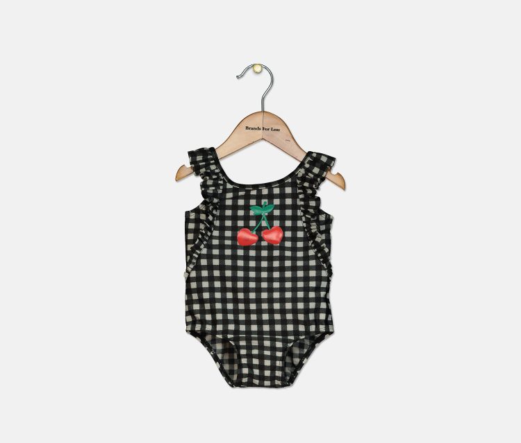Baby Girls 1-Pc. Gingham-Print Cherries Swimsuit Bright White/Black