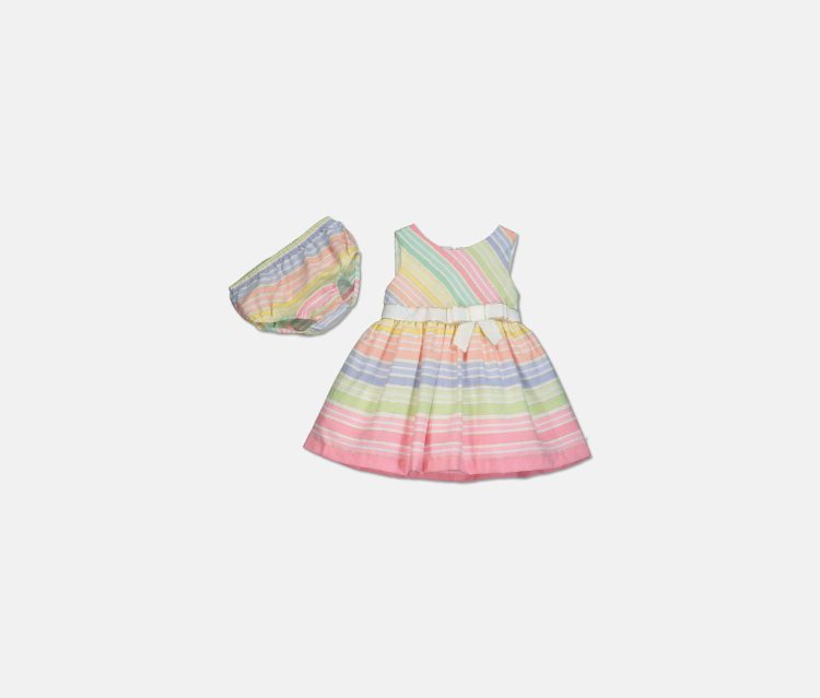 Baby Girls Rainbow Striped Dress With Diaper Cover Rainbow