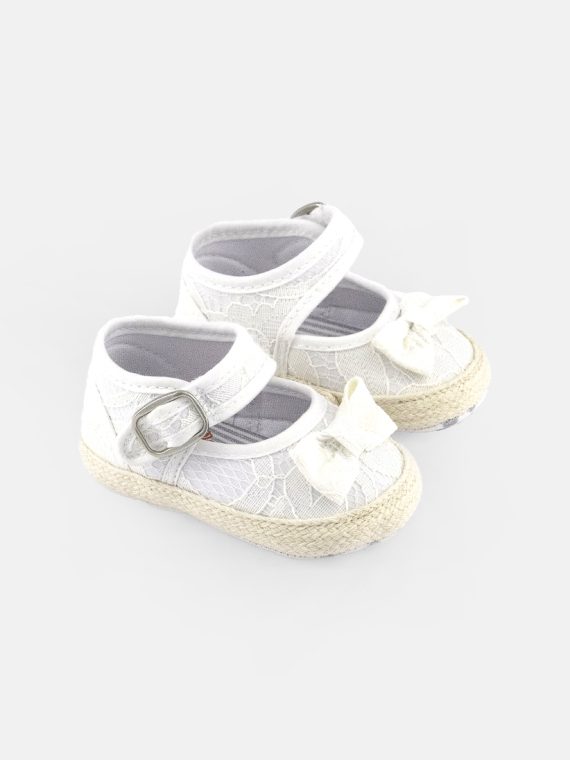 Baby Girls Ribbon Detail Velcro Closure Shoes White