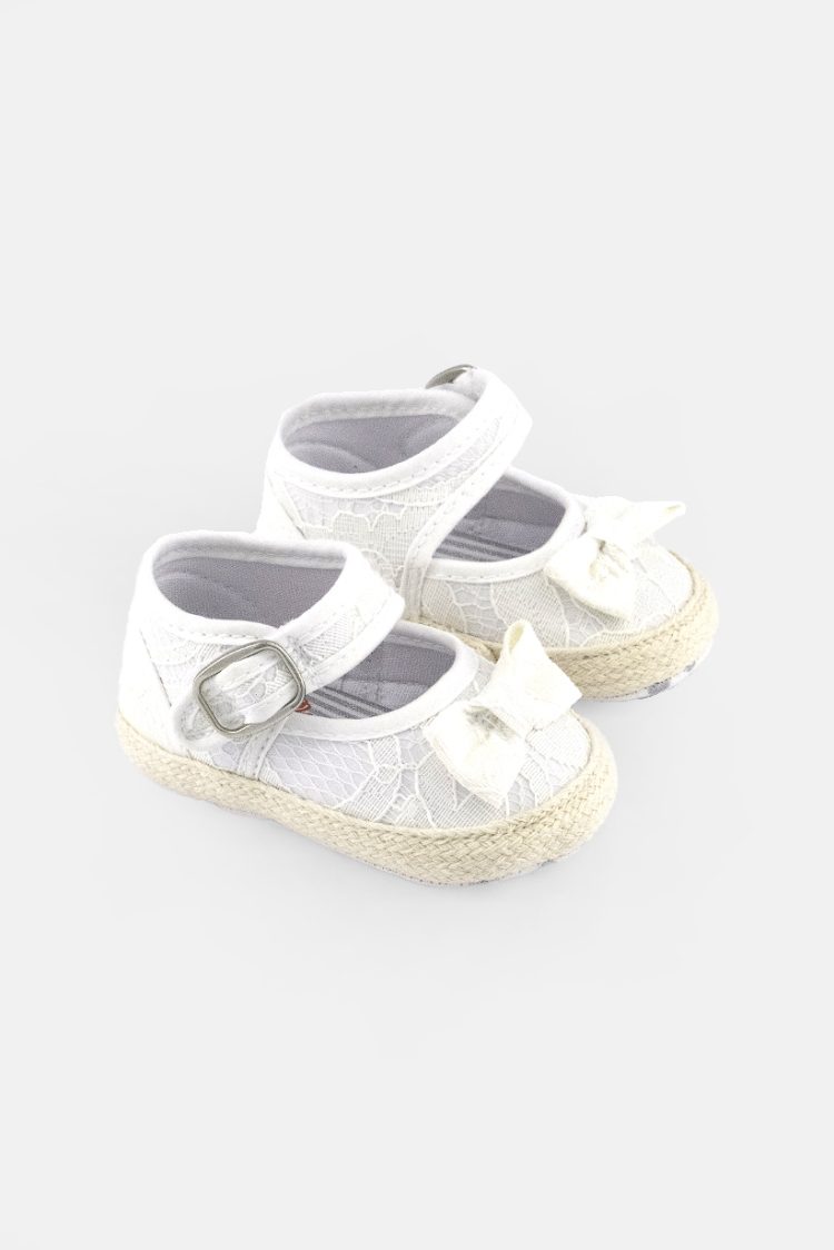 Baby Girls Ribbon Detail Velcro Closure Shoes White