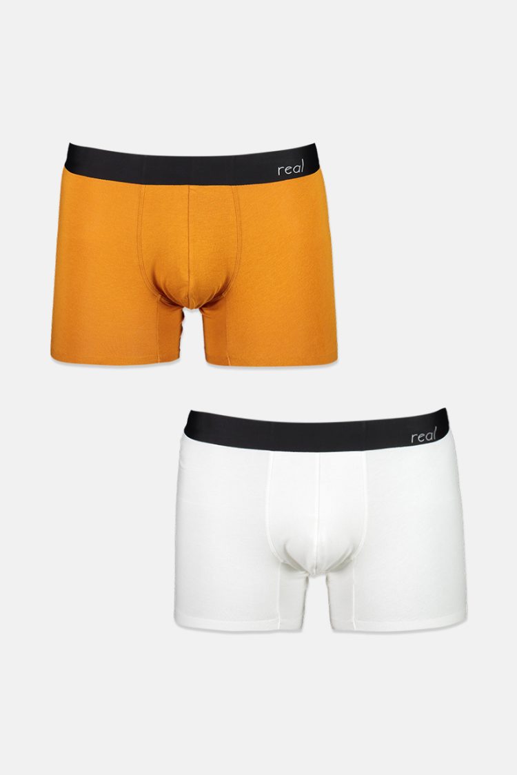 Mens 2 Pk Cotton Modal Boxer Brief White/Orange