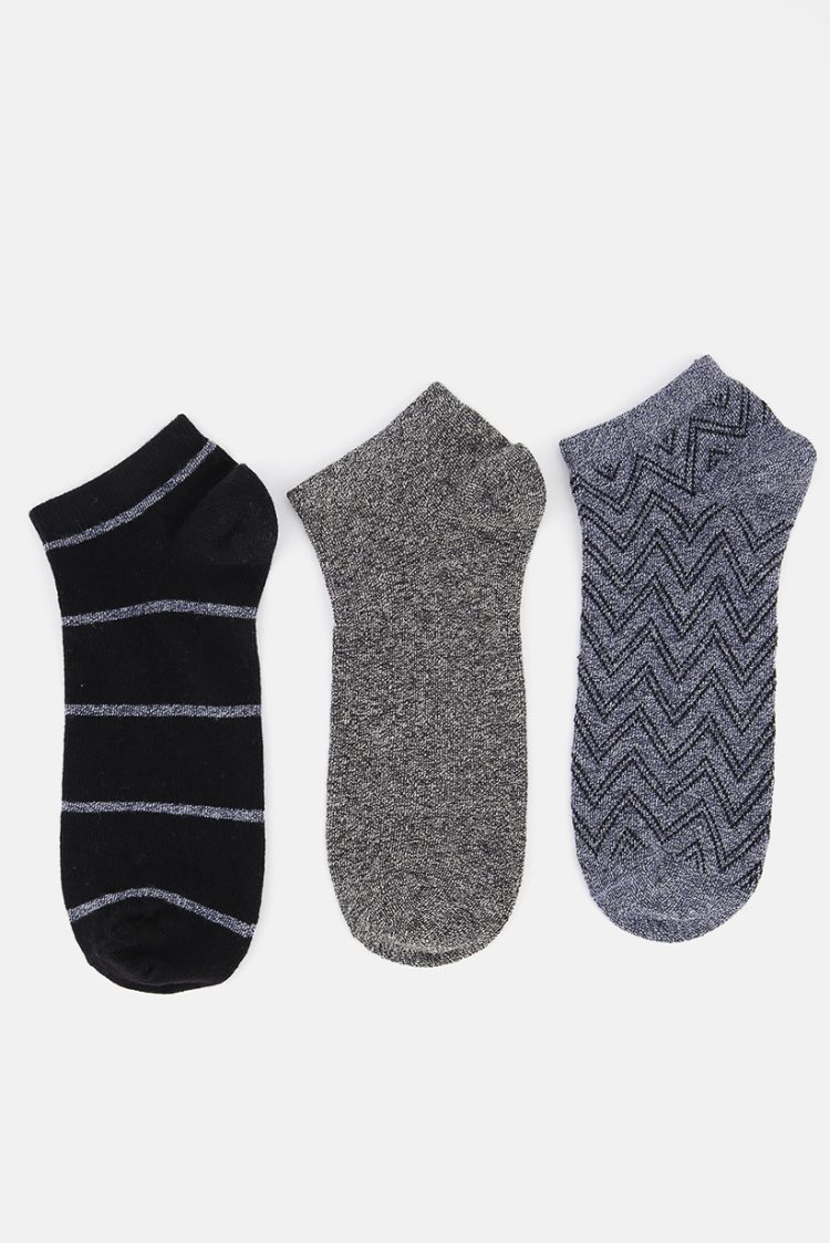 Mens 3 Pack Ankle Socks Black/Grey/Blue