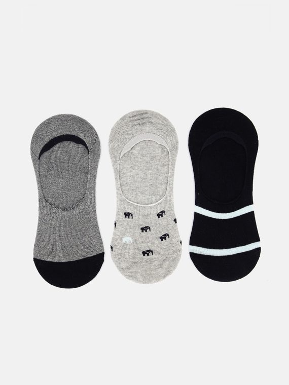 Mens 3-Pack Invisible Socks Navy/Charcoal/Grey