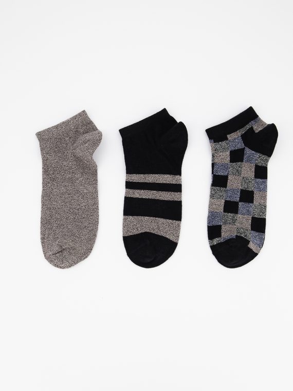 Mens 3 Pairs Ankle Socks Black/Heather Maroon/Blue