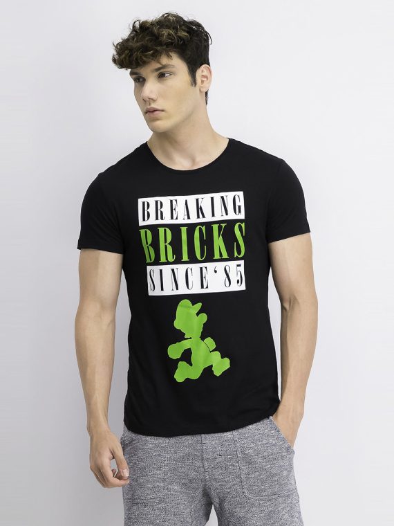 Mens Breaking Bricks Print T-shirt Black