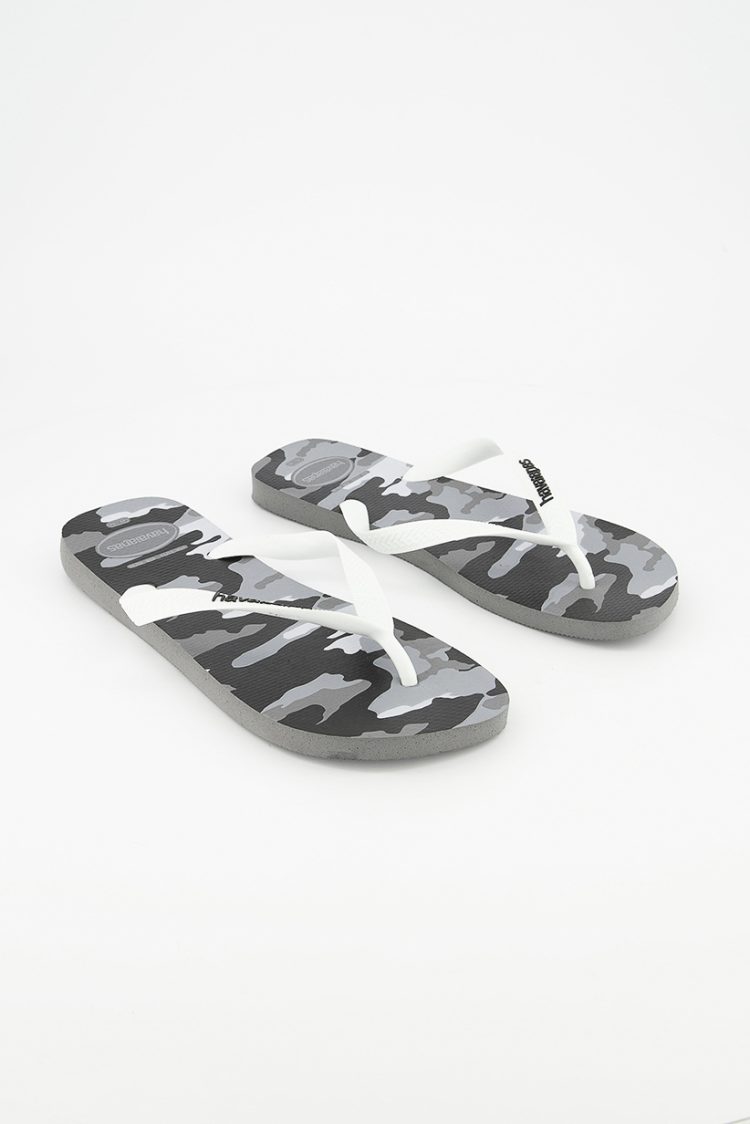 Mens Camouflage Print Slippers Grey Steel/White
