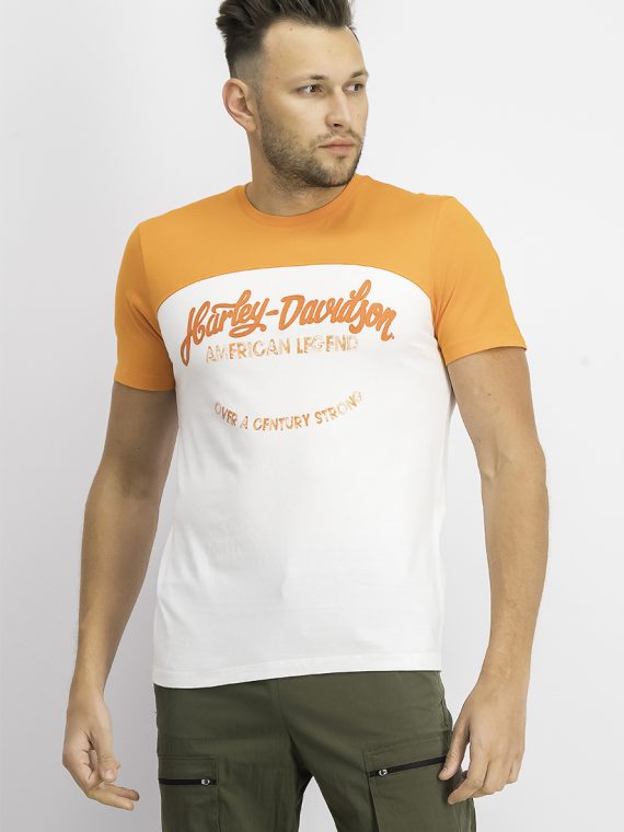 Mens Colorblock Short Sleeve T-Shirt White/Orange