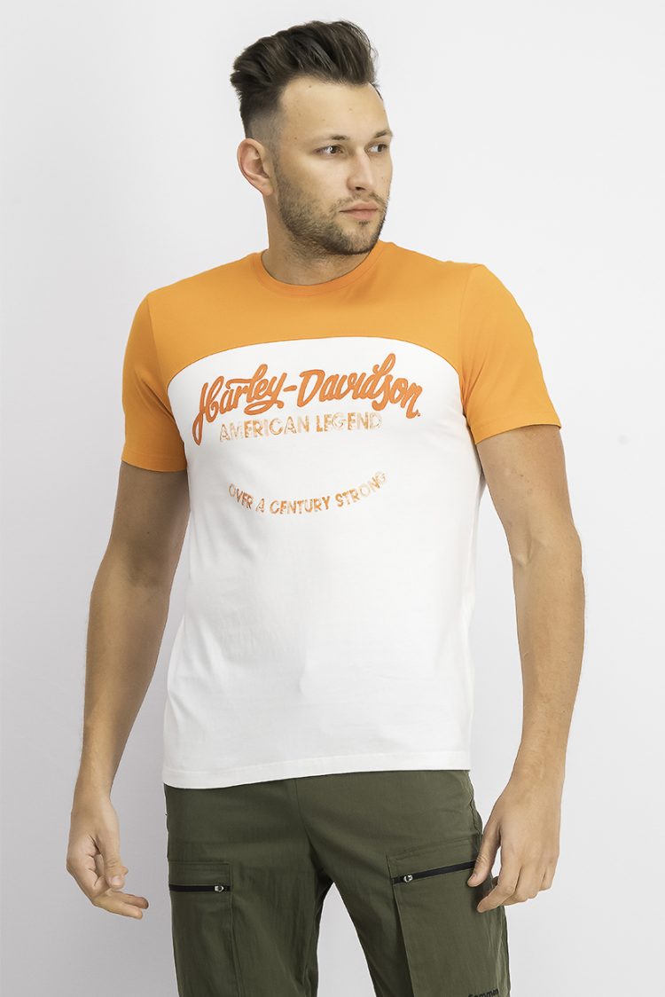 Mens Colorblock Short Sleeve T-Shirt White/Orange