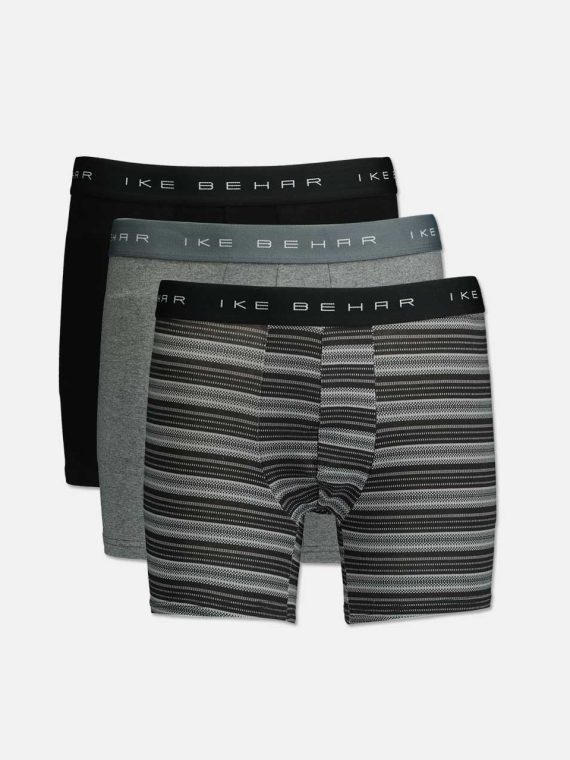 Mens Cotton Stretch Comfort & Performance 3 Pack Boxer Brief Black/Gray/Charcoal Combo
