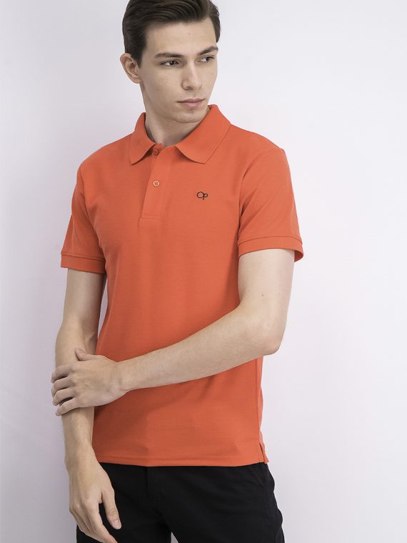 Mens Logo Embroidered Polo Shirt Coral Red