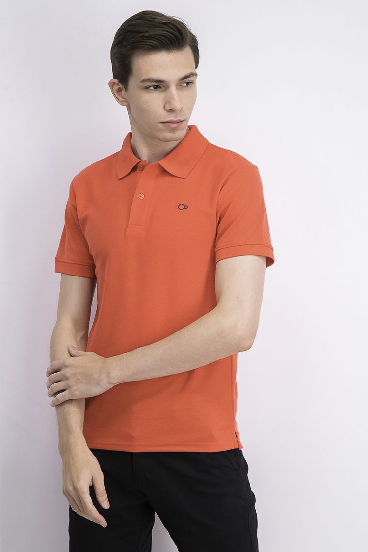 Mens Logo Embroidered Polo Shirt Coral Red
