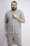 Mens Plus Size V-Neck Shirt And Shorts Sleepwear Grey