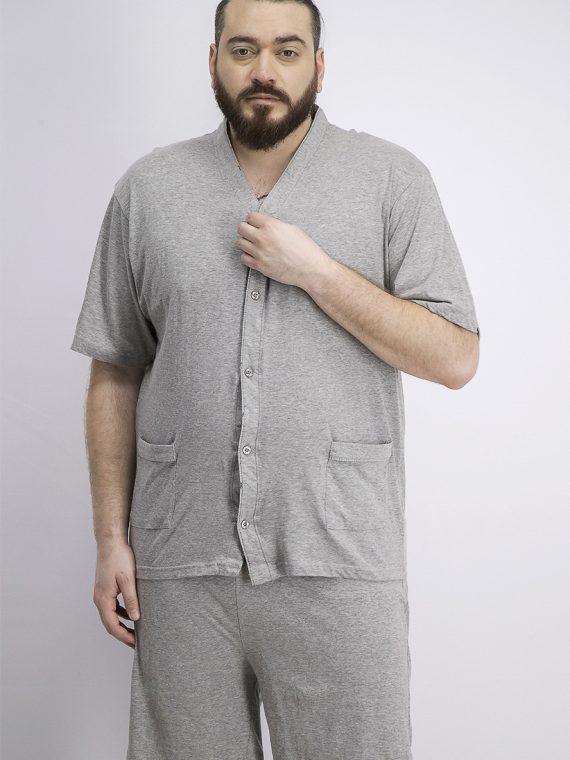 Mens Plus Size V-Neck Shirt And Shorts Sleepwear Grey