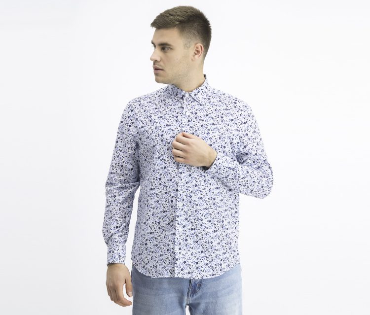 Mens Seaside Floral Graphic Shirt Blue/White