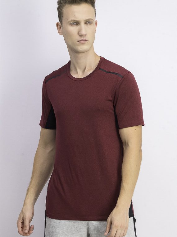 Mens Short Sleeve Colorblock T-Shirt Burgundy