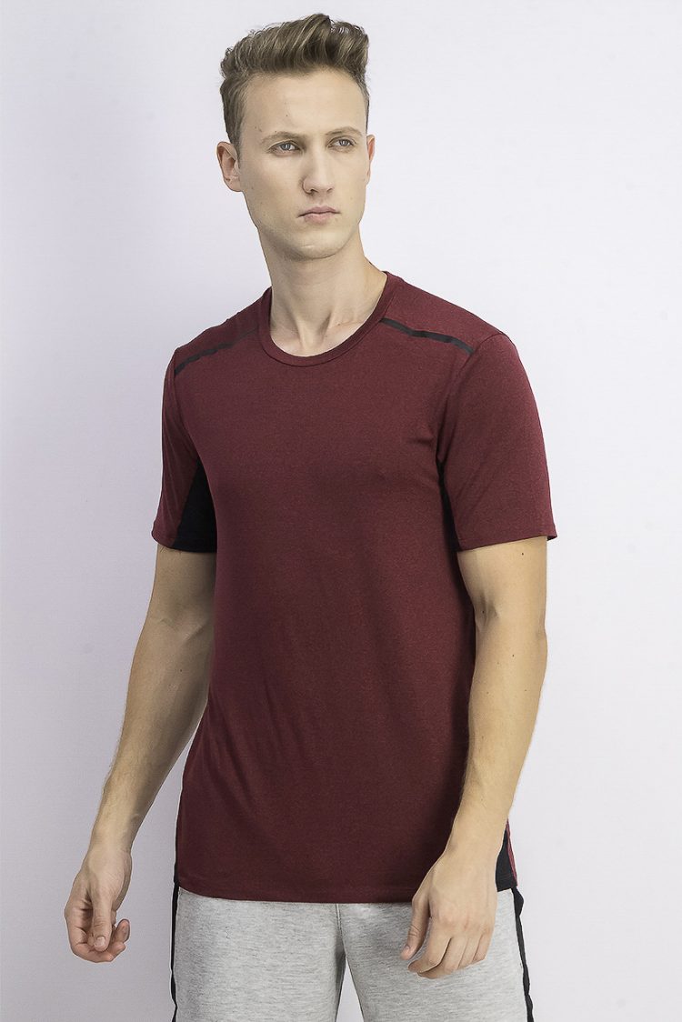 Mens Short Sleeve Colorblock T-Shirt Burgundy