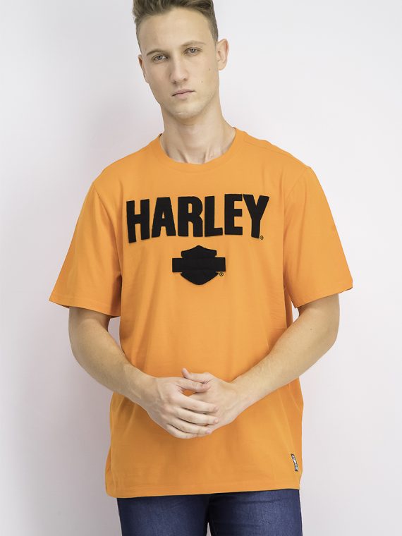 Mens Short Sleeve Patched Graphic Tee Orange