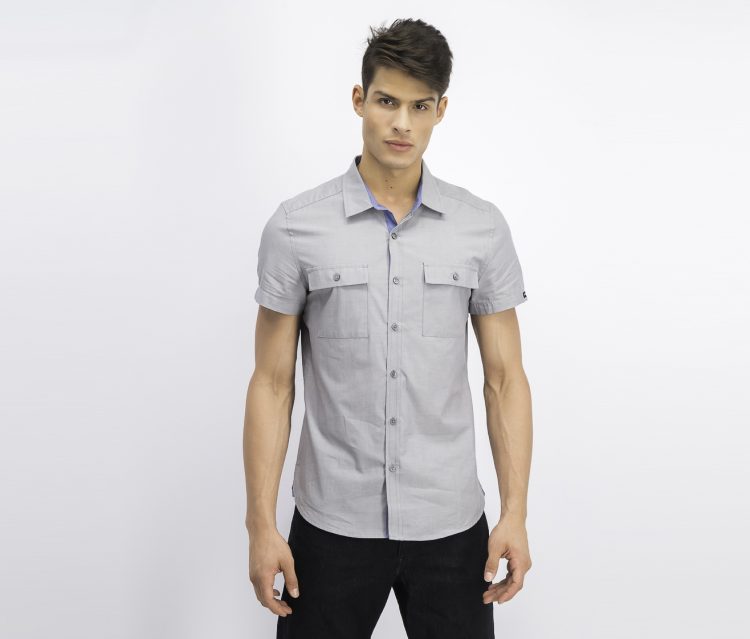 Mens Short Sleeves Casual Shirt Grey