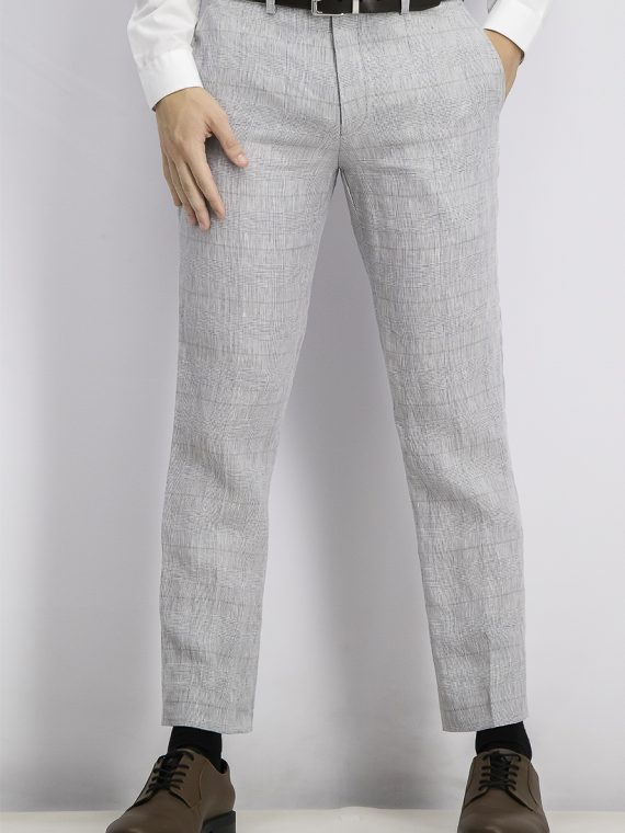 Mens Slim-Fit Gray Plaid Linen Suit Separate Pants Grey Plaid