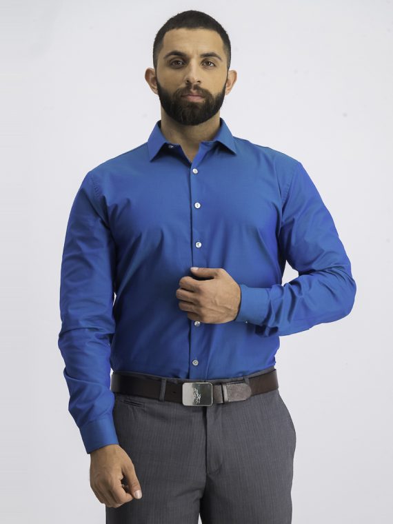 Mens Slim-Fit Stretch Solid Dress Shirt Bright Blue