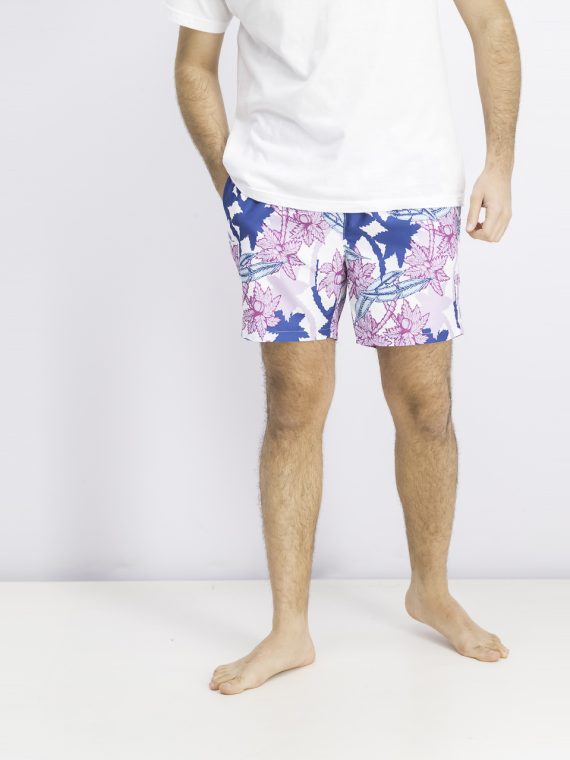 Mens Tidal Palm Print Swim Shorts White Combo