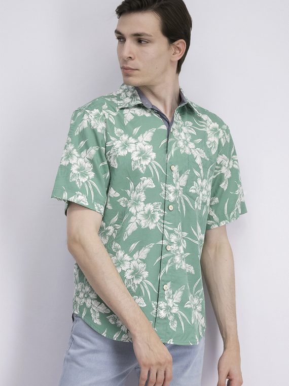 Mens Vintage Hibiscus Tropical Print Shirt Spring Roll