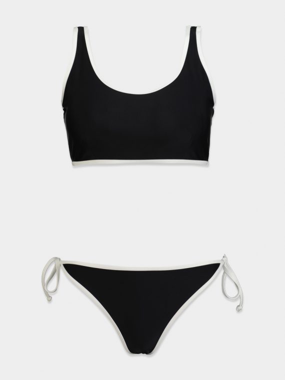Womens 2 Pcs Non-Padded Bikinis Swimwear Set Black/White
