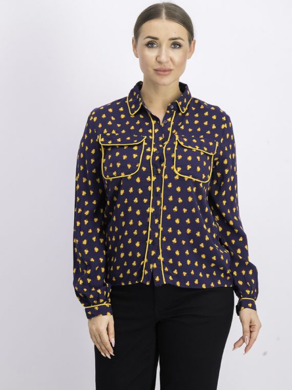 Womens Allover Print Blouse Navy/Yellow.Red