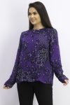 Womens Allover Print Long Sleeve Blouse Purple