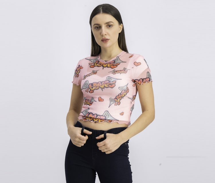 Womens Allover Print Top Pink Combo
