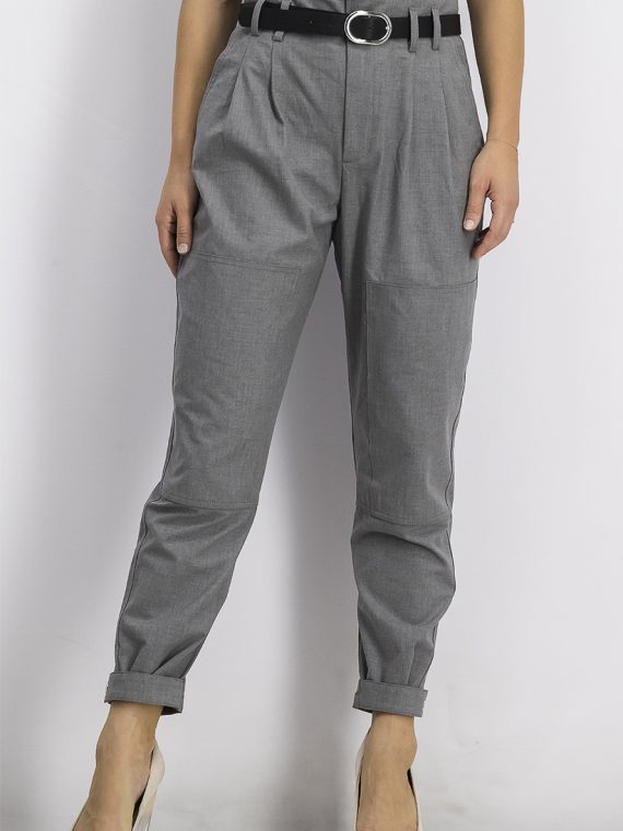 Womens Belted Plain Pants Grey