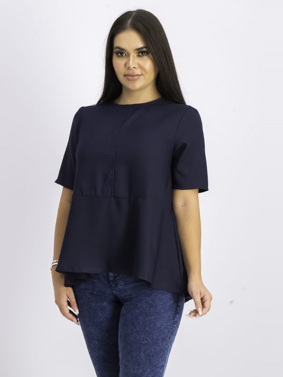 Womens Blouse With Flounce Navy Blue