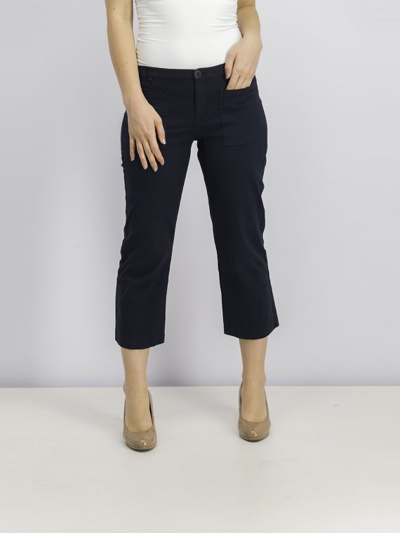 Womens Cotton Crop Trousers Navy