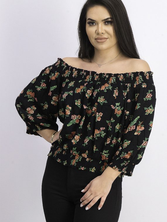 Womens Floral Pattern Tops Black Combo