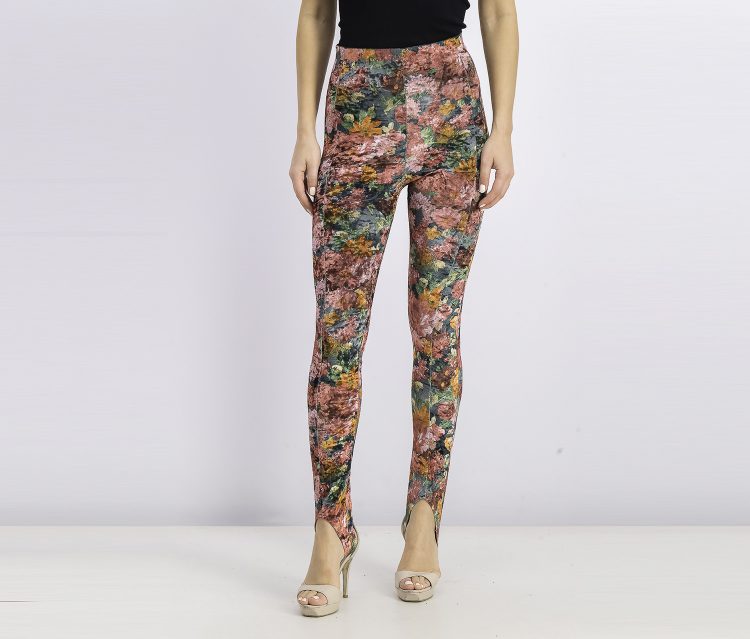 Womens Floral Printed Pull-On Leggings Maroon Combo