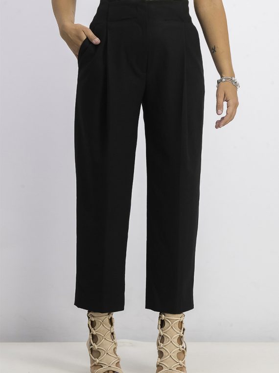 Womens Flowy Straight-Fit Trousers Black