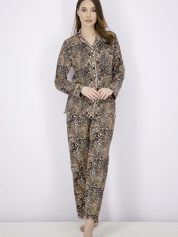 Womens Leopard Print Pajama Set Brown/Black