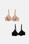 Womens Lightly Padded Underwire 2 Pack Bralette Lace Black/Cuban