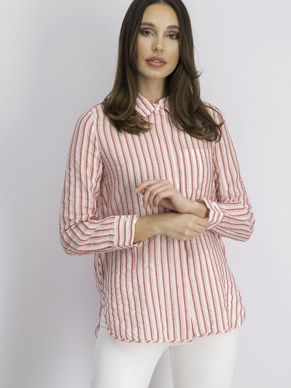 Womens Long Sleeves Striped Blouse White/Red