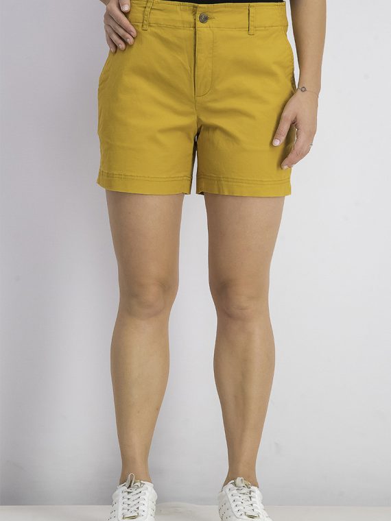Womens Mid-Rise Stretch Shorts Mustard