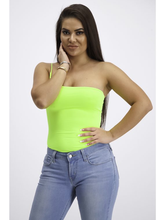 Womens One Shoulder Sleeve Bodysuit Neon Green