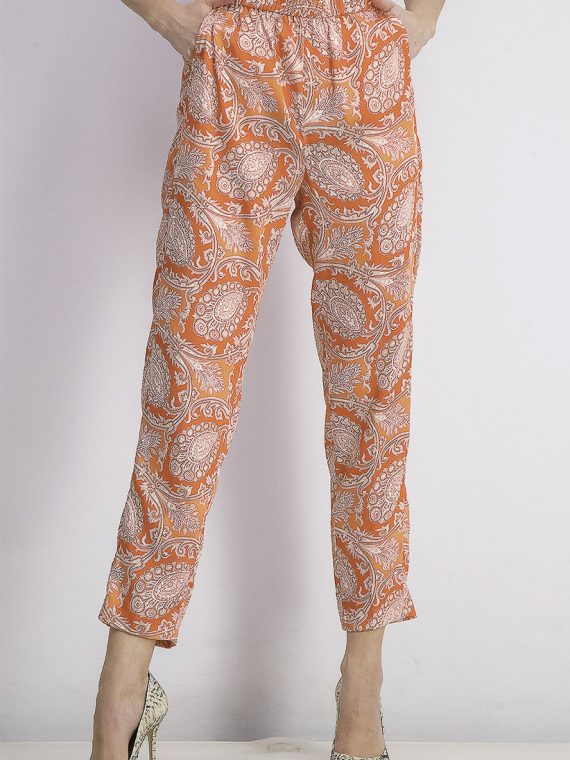 Womens Paisley Print Trousers Orange