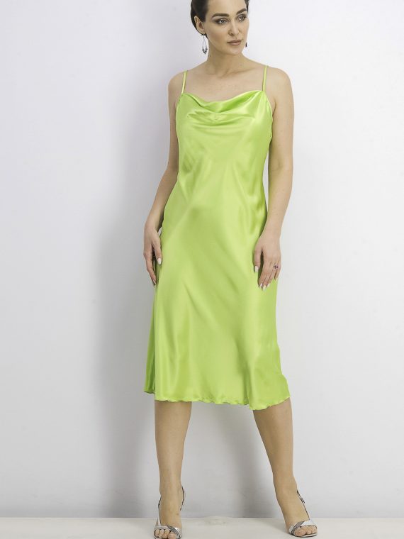 Womens Plain Satin Spaghetti Strap Dress Lime