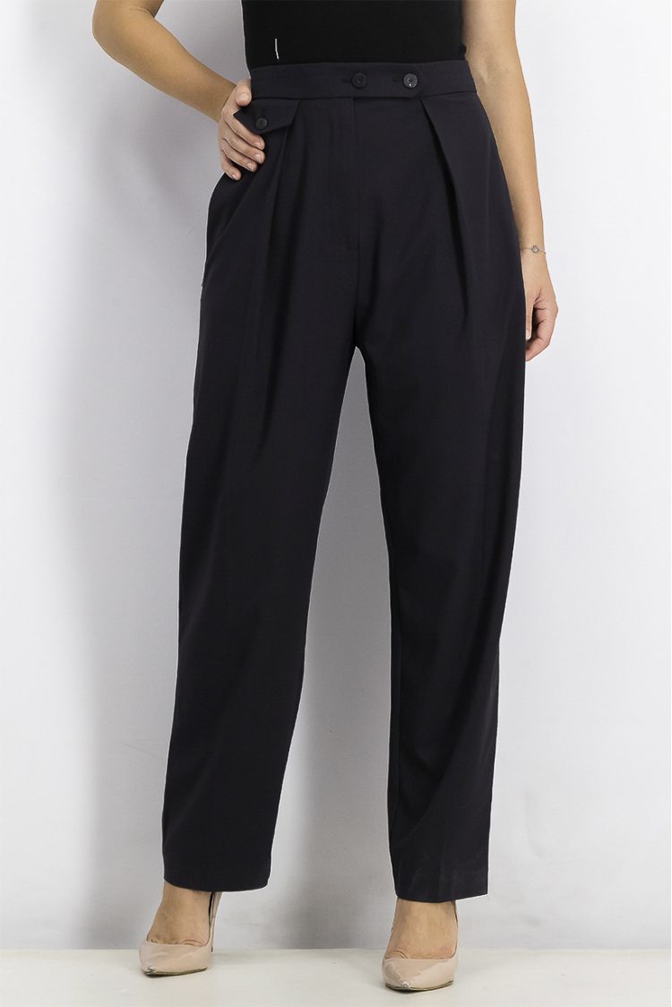 Womens Pleated Suit Trousers Midnight Navy