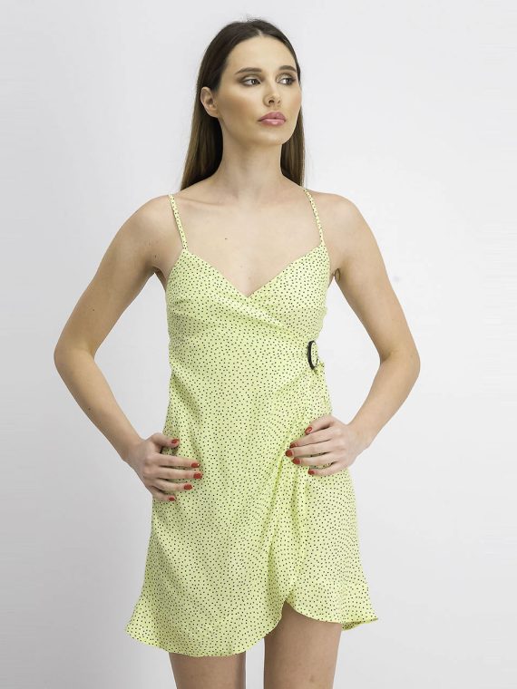 Womens Polka Dots Tie Front Dress Lime Green