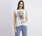 Womens Print And Knot Tank White