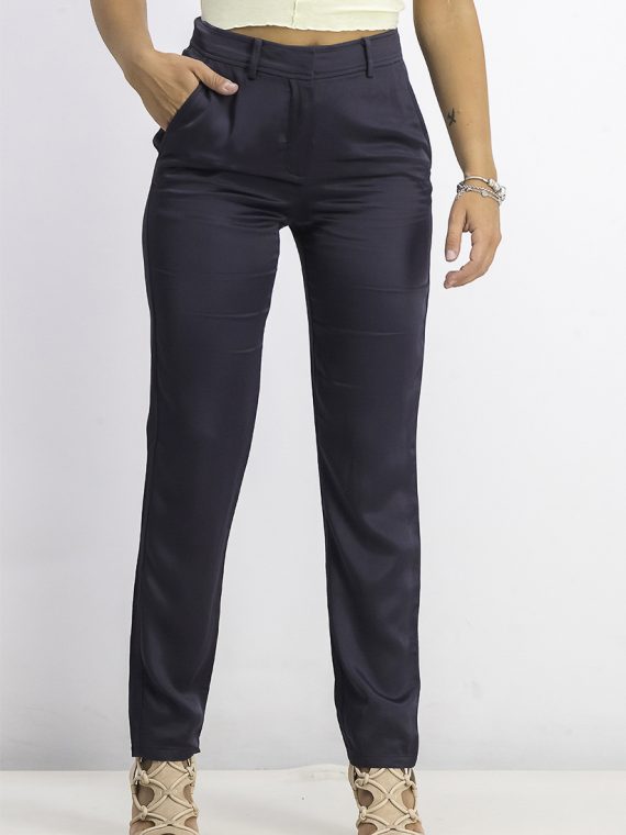 Womens Satin Trousers Navy