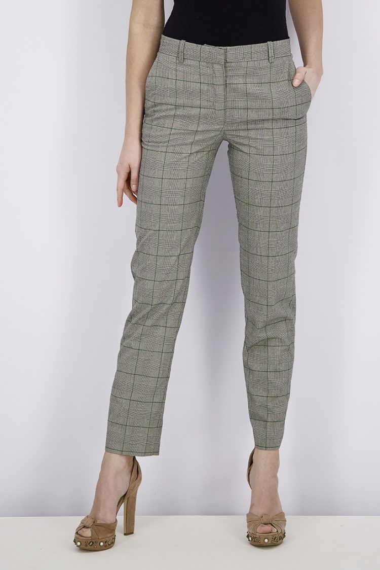 Womens Straight Checked Trousers Grey/Green
