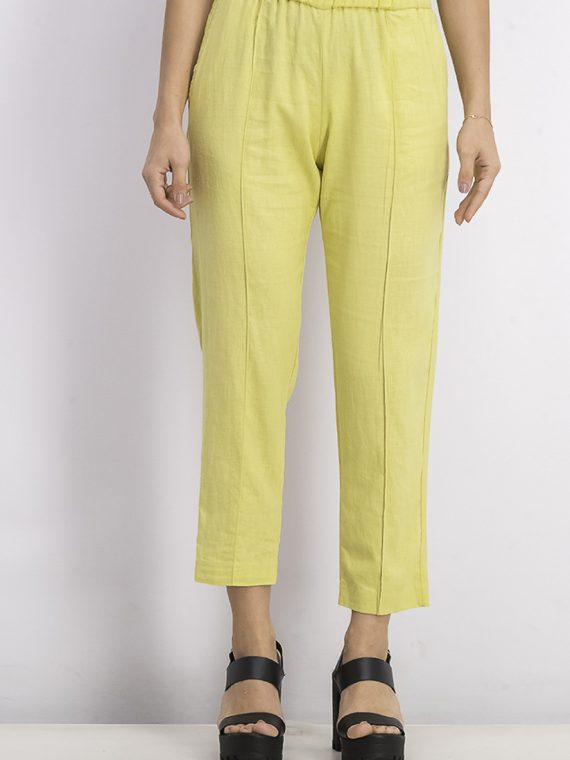 Womens Straight Linen-Blend Trouser Yellow