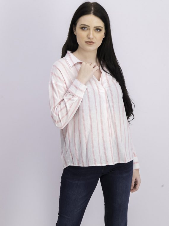Womens Stripe Long Sleeve Top Pink/White